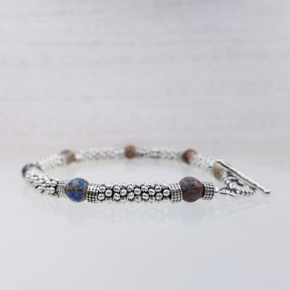 Blue Sea Sediment Jasper Beaded Toggle Bracelet - Picture 7 of 10